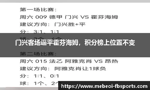 门兴客场逼平霍芬海姆，积分榜上位置不变